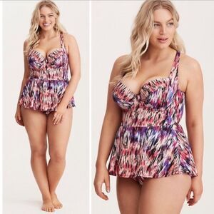 Torrid Pink Mirage One Piece Skirted Swimsuit